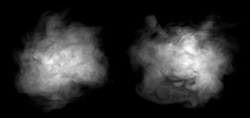 Obraz premium Abstract smoke cloud formations isolated on black background, creating a dramatic monochrome texture with soft swirling shapes for backgrounds, atmospheric designs, surreal art.