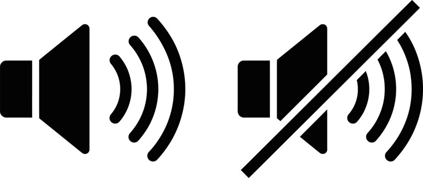Mute and unmute speaker icons with disabled sound indicator for user interface design