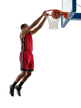 Basketball Player Dunking Isolated on White Athletic Sport Action
