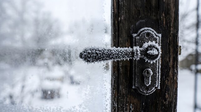 Close-up of an old metal door latch and lock on a wooden door