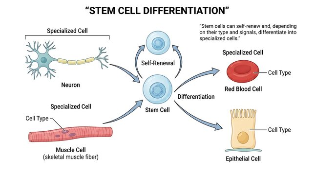 Stem cell differentiation diagram vector illustration isolated on transparent background