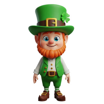 Cute 3D Leprechaun character wearing a green top hat isolated on white background