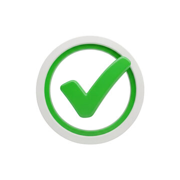 3D Green Check Mark Icon Isolated on White Background for Success and Approval Symbols