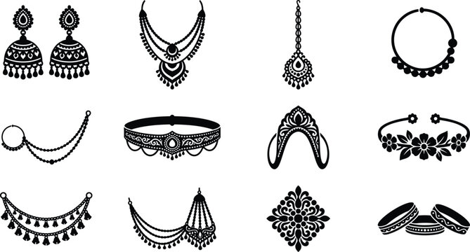 Indian bridal jewelry collection necklace earrings tikka and bangles.