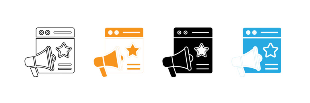 Megaphone in a mobile screen icon set in four different color variations
