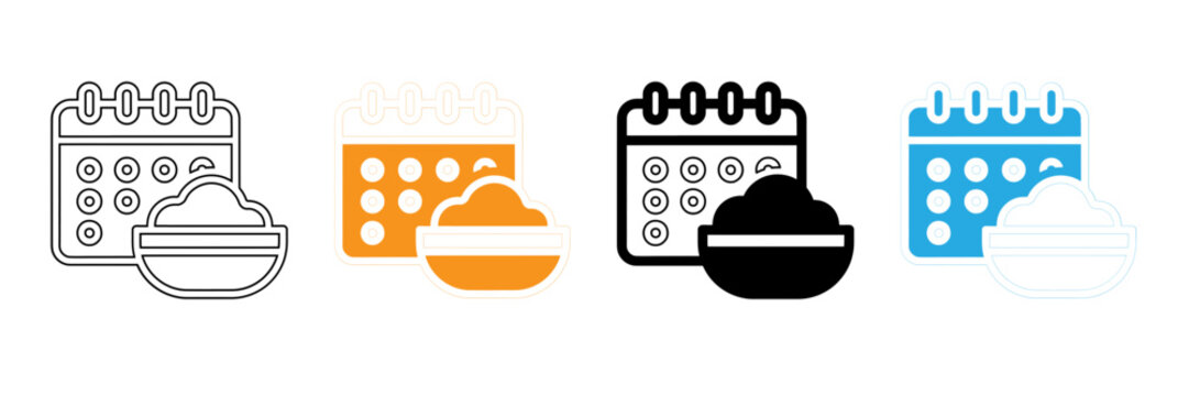 Calendar with burger icon set in four different line styles and colors