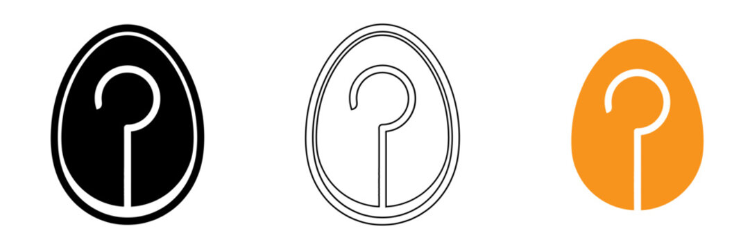Question mark inside oval shape in three different color variations