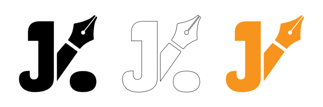 Letter j combined with a pen nib in three different color variations