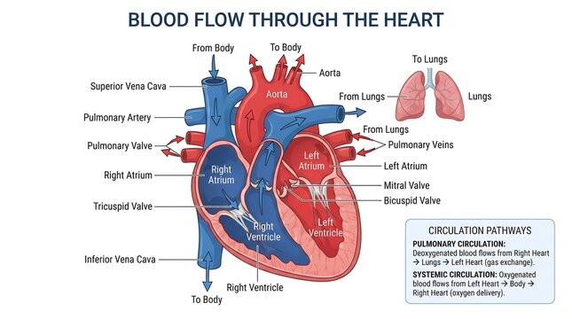 Heart blood flow diagram vector illustration isolated on transparent background