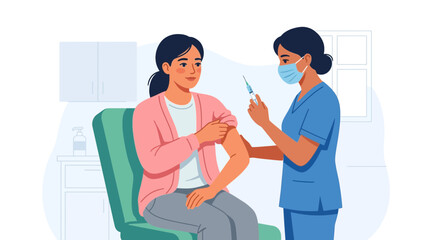 Fototapeta premium Nurse Administering Vaccine to Patient in Medical Clinic Vector Illustration