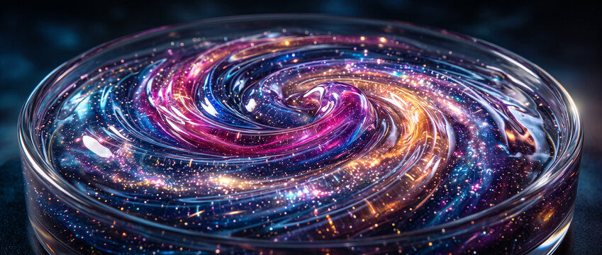 Macro Viscous Fluid Spiral Galaxy Vortex with Vibrant Magenta and Gold Stardust