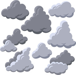 Obraz premium Dark Storm Cloud Vector Set Grey Cumulus Overcast Sky Elements Collection for Rainy Weather Illustration and Overlay