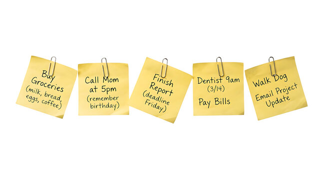 Handwritten sticky notes with motivational messages Isolated on Transparent background