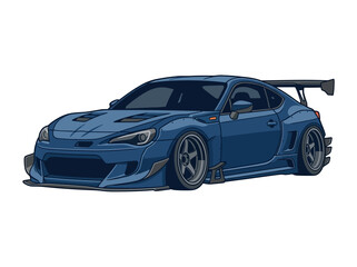 Fototapeta premium Custom Blue Sports Coupe with Wide Body Kit Illustration