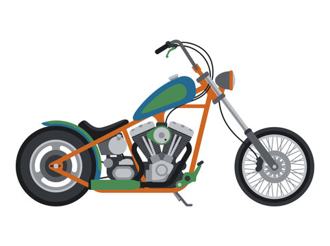 Flat vector illustration of a custom chopper motorcycle