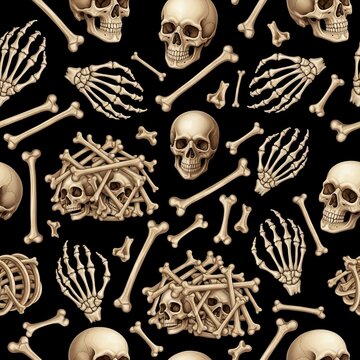 Gothic Skulls & Bones: Dark Artistic Bone Study with Textured Detail and Subtle Shadow Play