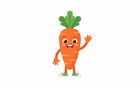 Friendly cartoon carrot character waving hello.