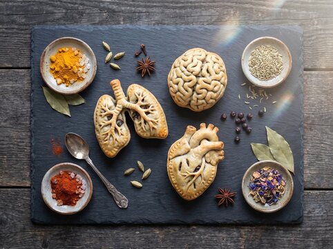 Artisanal Anatomical Savory Pies: Miniature Detailed Lungs, Brain, and Heart