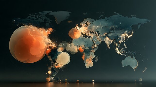 Data Visualization powerful data journalism visualization of global economic inequality, world map where country size is distorted proportional to GDP per capita, wealthiest nations enormous 