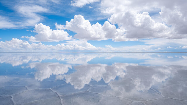 Infinite sky reflection of Uyuni salt flat