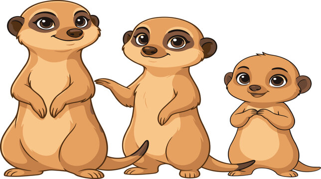 Cute Meerkat Family Cartoon Illustration Three Meerkats Standing Together Wild Animal Vector Flat Character Design