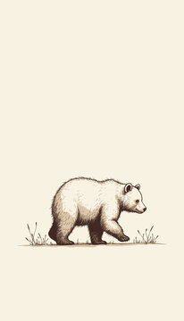 Walking bear in natural setting with grass and light background for World Animal Day
