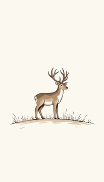 Deer standing on a grassy hill with antlers and a neutral background for World Animal Day