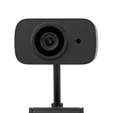 Modern black webcam isolated on a transparent background for video calls