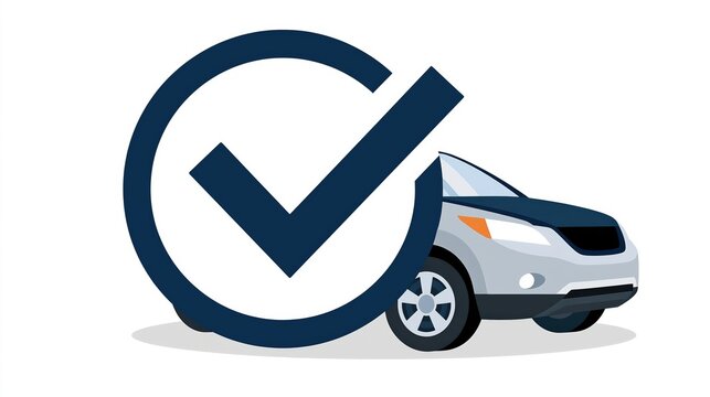 Automobile safety check symbol with vehicle.