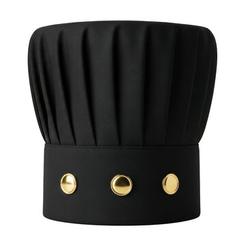 Black chef hat with gold buttons isolated on a transparent background