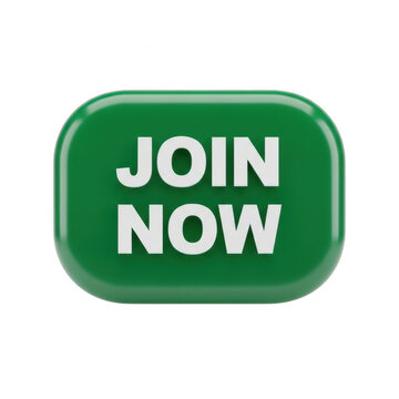 Green 3D button with white Join Now text isolated on transparent background