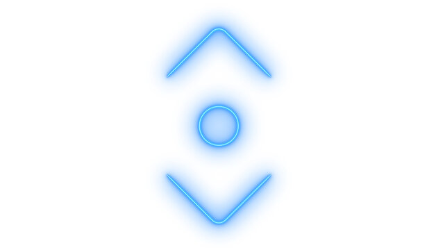 Glowing neon scroll up and down icon isolated on transparent background. Navigation arrows. Elevator control buttons. Sorting sign. UI element.