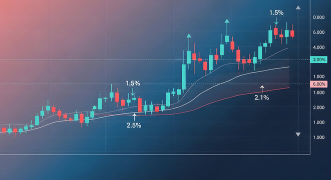 Professional Financial Candlestick Chart Displaying Market Trends and Percentage Fluctuations for Global Investment and Data Analysis Strategy