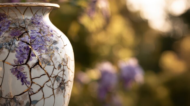Close-up of a decorative porcelain vase with intricate crackle glaze.