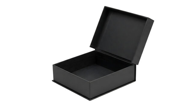 Minimalist Black Jewelry Box with Lid Open Isolated on Transparent background