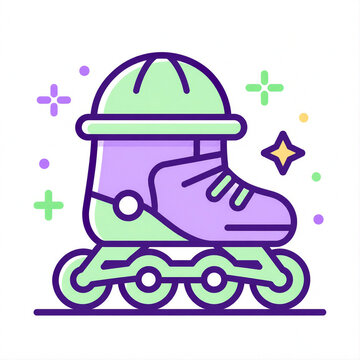 Roller Skates and Safety Helmet Vector Illustration in Purple and Green