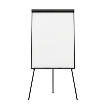 Empty white flipchart on tripod stand for business presentation and office training
