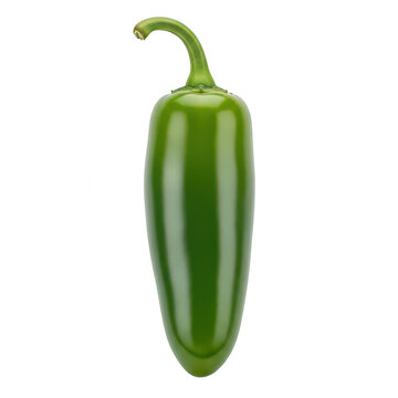Fresh green jalapeno pepper isolated on white background for culinary food photography.