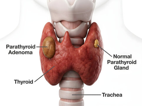 Parathyroid adenoma near thyroid gland illustration isolated on transparent background