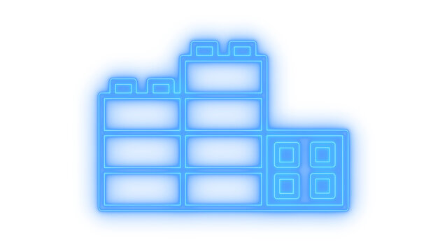 Colorful neon building blocks icon representing stacked plastic construction bricks for kids creative play isolated on transparent background vector illustration