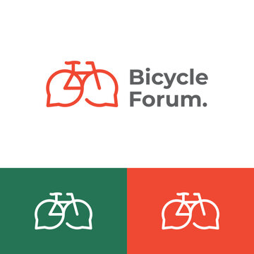 Bicycle forum logo design with chat bubble speech icon line art