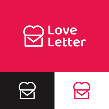 Love letter logo design with envelope and heart symbol line art icon