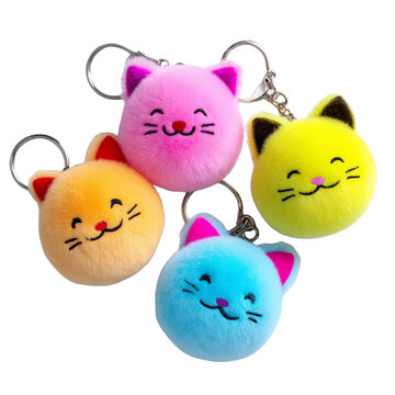 Colorful cat-shaped keychains with cheerful expressions for gifts and accessories
