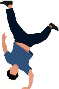 Breakdancer Spinning on Head Flat Vector Icon - Urban Dance Sport Silhouette Illustration, B-Boy Performing Headspin Move in Blue Outfit, Street Dance Artwork for Web and App Design
