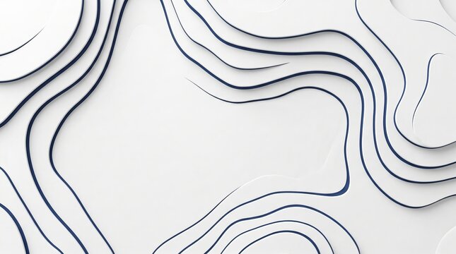 Abstract white paper cut background with blue topographic contour lines