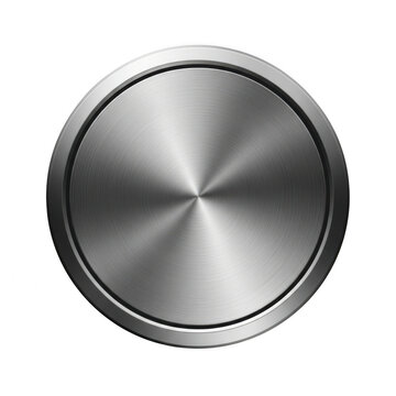 Circular brushed metal button isolated on a transparent background