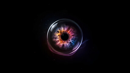 Fototapeta premium Abstract cosmic eye with vibrant nebula iris floating in deep space, surreal digital art representing vision, galaxy, and the mysteries of the universe