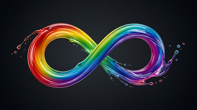 Rainbow liquid infinity symbol in motion during creation conceptualizing endless possibilities and diversity in a smooth flow