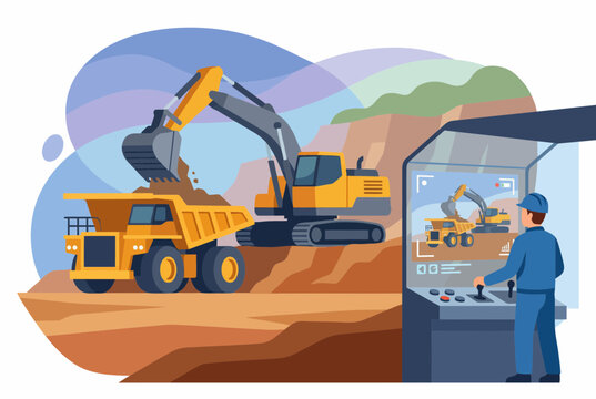 Remote Operator Monitoring Open Pit Mining Site Equipment