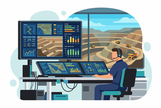 Mining Operator Monitoring Open Pit Mine via Digital Control Room